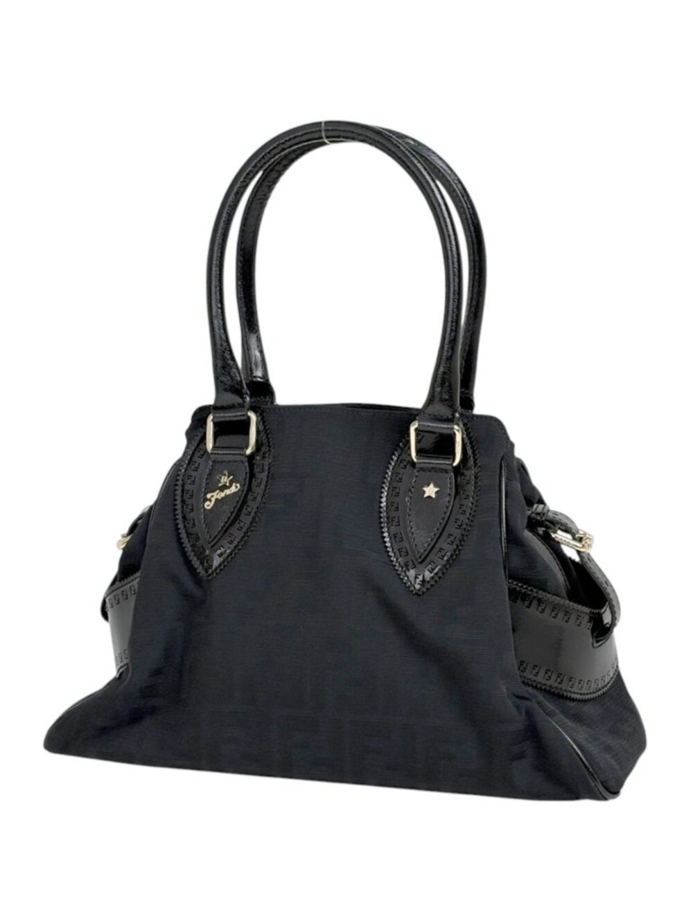 Fendi Handbag Etonico Zucca Pattern Canvas Black